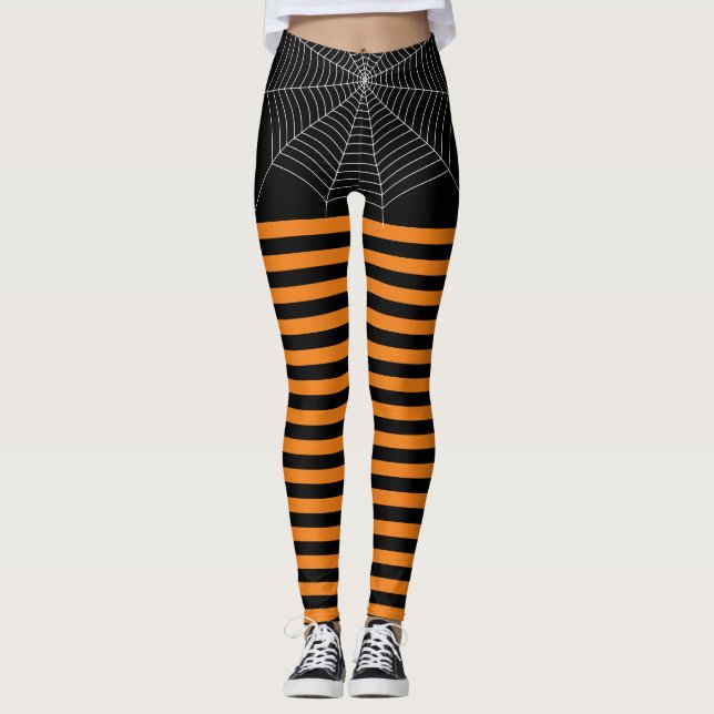 Legging Halloween Black Orange White spider stripes (Frente)