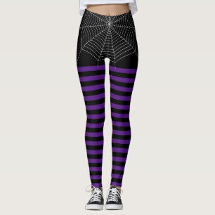Legging Halloween Black Purple White spider stripes