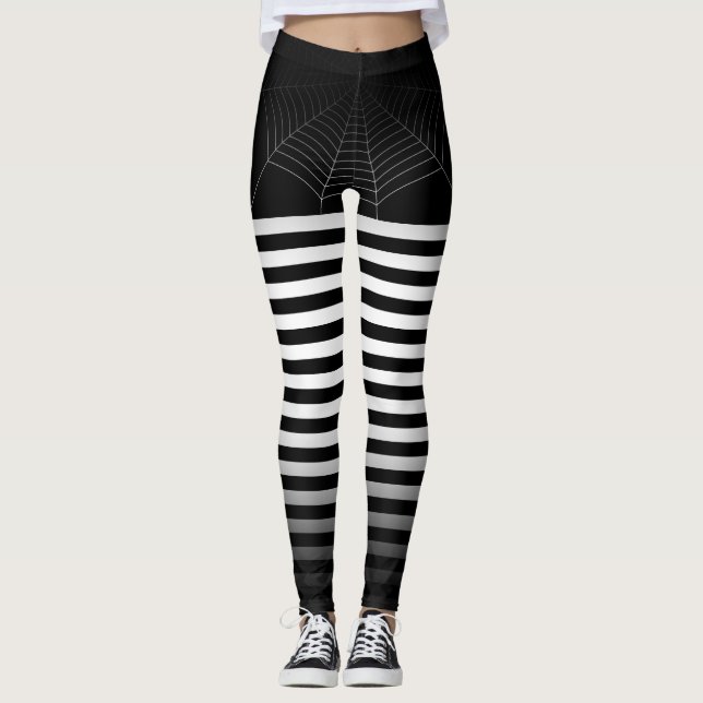 Legging Halloween Black White spider stripes ombre (Frente)