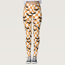 Legging Halloween Checkerboard Spooky morcegos modernos