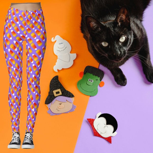 Legging Halloween de balas de balas de balas (Colorful crazy candy corn leggings, perfect for Halloween!)