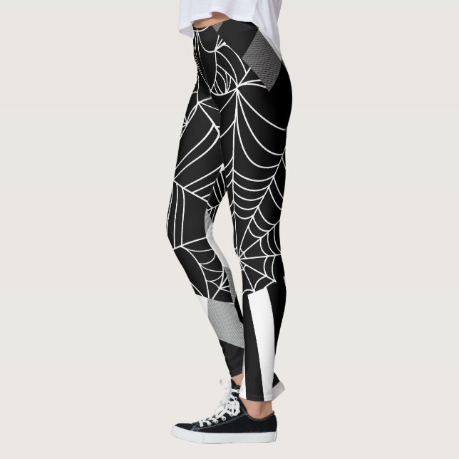Legging Halloween de retalhamento na Web em Aranha Preta e (Esquerda)