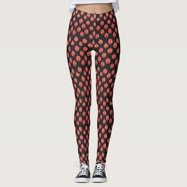 Legging Halloween Jack-o-Lanternas em Preto (Frente)