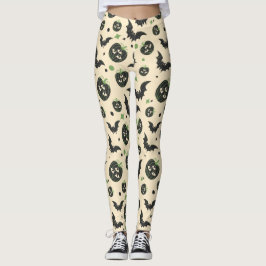 Legging Halloween Moderno de 3 Olhos de Pumpkin e Bats