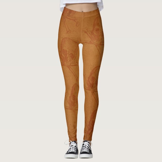Legging Halloween Orange Pirate Skulls (Frente)