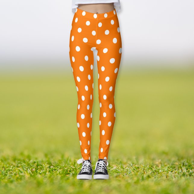 Legging Halloween Orange White Bolinhas Patterna Costume (Halloween Orange White Polka Dots Pattern Costume Leggings)