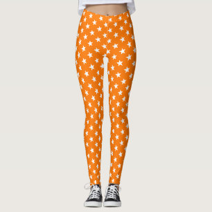 Legging Halloween Orange White Stars Pattern Witume