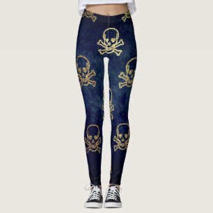 Legging Halloween Ouro Skulls