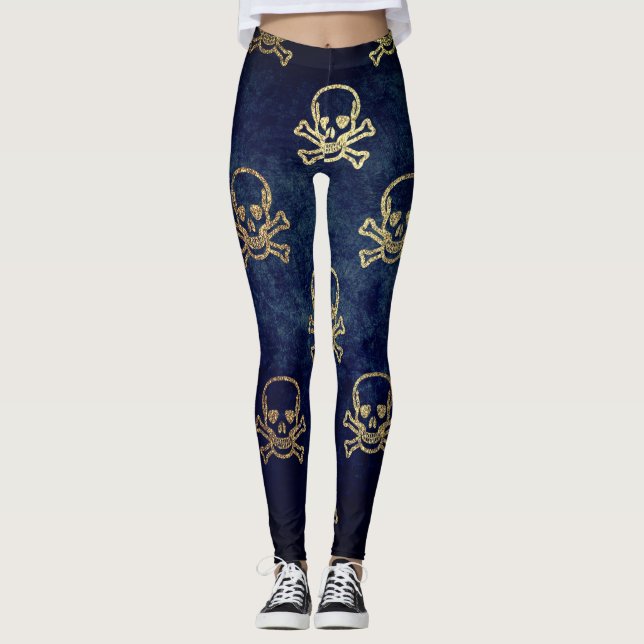 Legging Halloween Ouro Skulls (Frente)