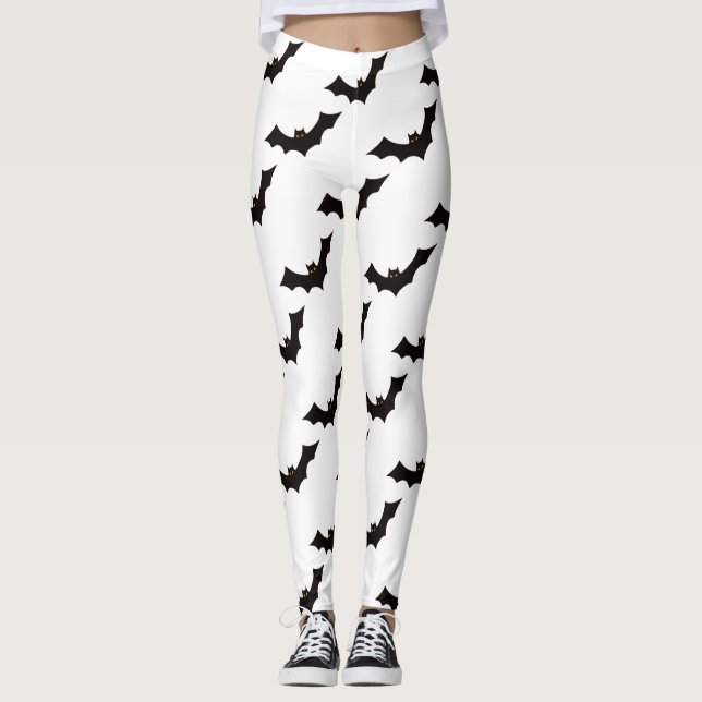 Legging Halloween, Padrão De Morcegos, Truque Ou Tratament (Frente)