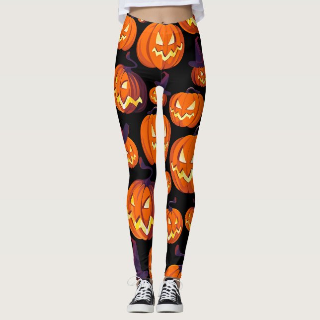 Legging Halloween Pumpkins: Padrão Sem Olhos Irritável. (Frente)