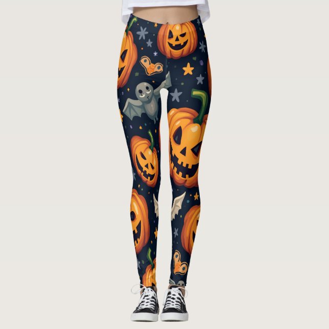 Legging Halloween Pumpkins: Padrão Sem Olhos Irritável. Le (Frente)