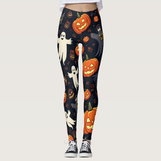 Legging Halloween Pumpkins: Padrão Sem Olhos Irritável. Le (Frente)