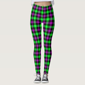 Legging Halloween Purple e Neon Green Tartan