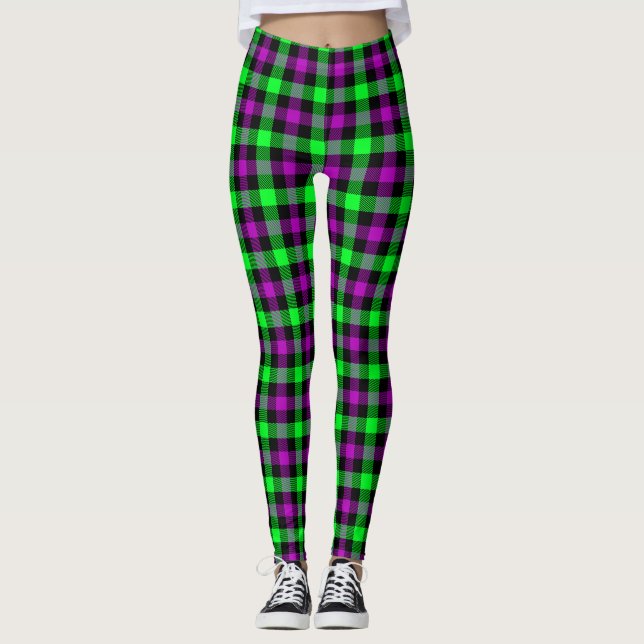 Legging Halloween Purple e Neon Green Tartan (Frente)