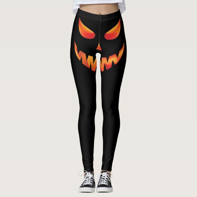 Legging Halloween Queimando Cara De Abóbora (Frente)