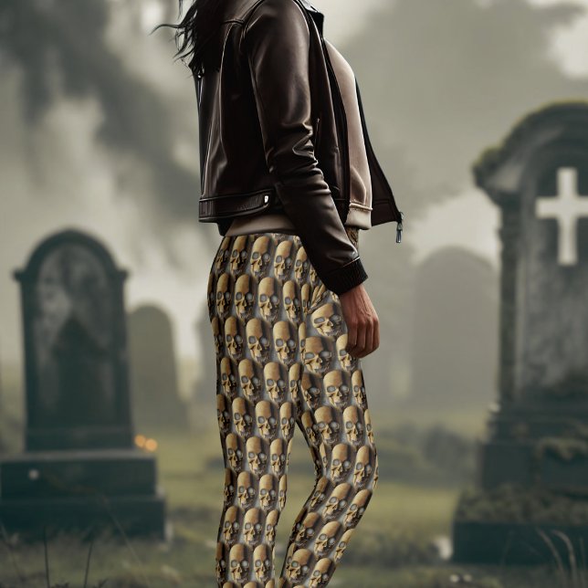 Legging Halloween Skeleton Skull Pattern Brown (Dare to wear these spooky skull pattern leggings?)