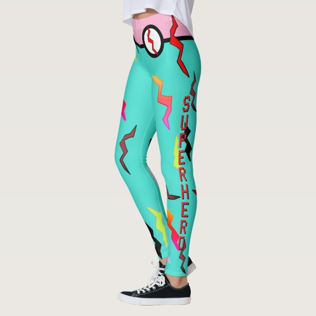 Legging Halloween Super Herói Turquoise Pink Lightning Bol (Esquerda)