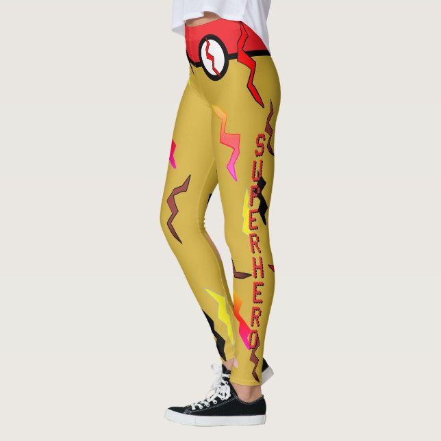Legging Halloween Super Herói Vermelho Dourado Raios (Esquerda)
