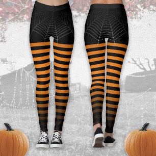 Legging Halloween Torres de aranha-de-laranja-preta listra