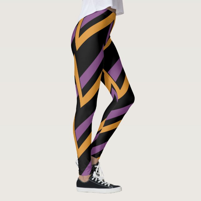 Legging Halloween Zig Zags Laranja Púrpura Pernas (Direita)