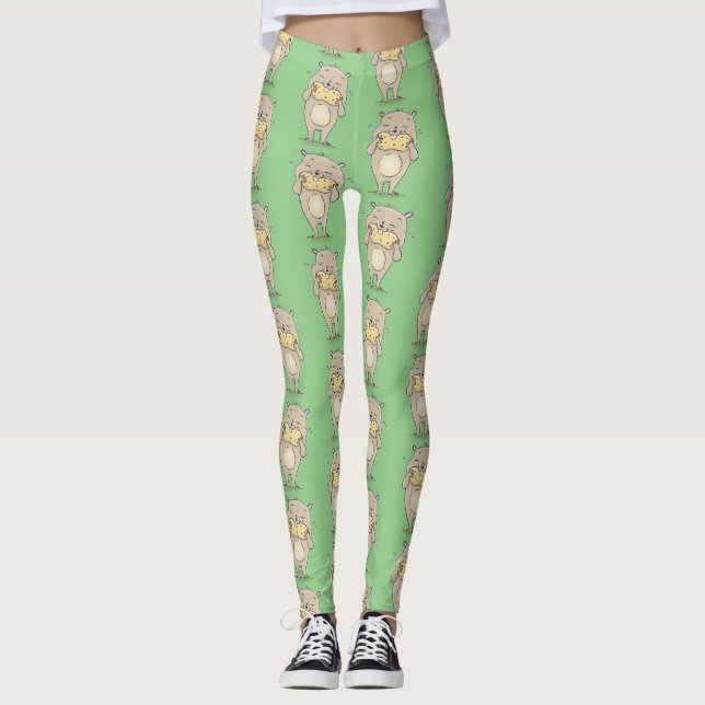 Legging Hamster sorridente e bonito com amendoim (Frente)