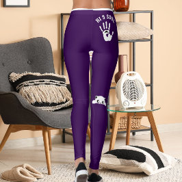 Legging Hand Cat Personalizado Pet Roxo Branco Listras
