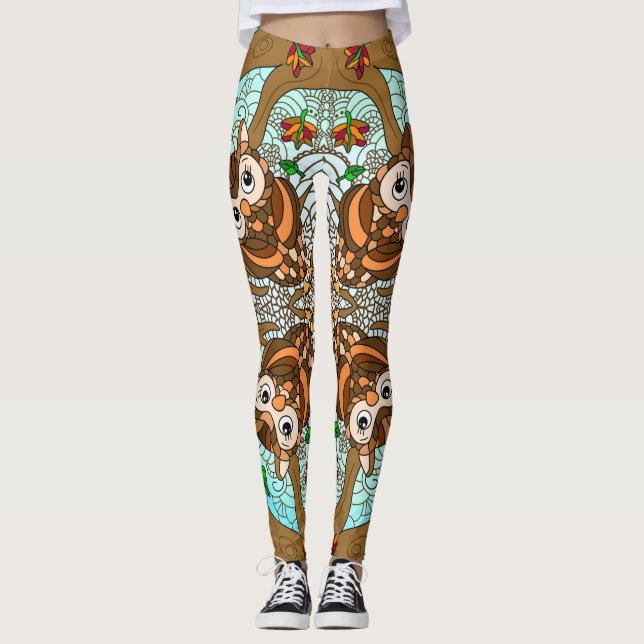 Legging Hand Drawn Owl Mandala Trabalho de arte (Frente)