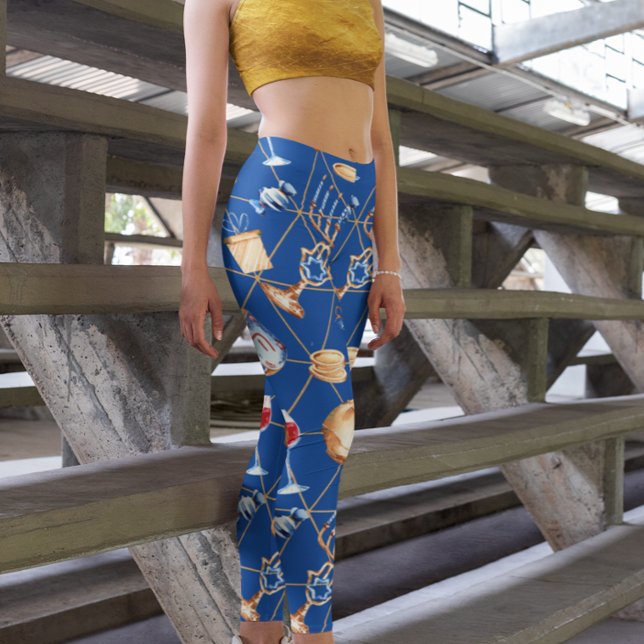 Legging Hanukkah Menorah Dreidel Watercolor Dourado (Criador carregado)