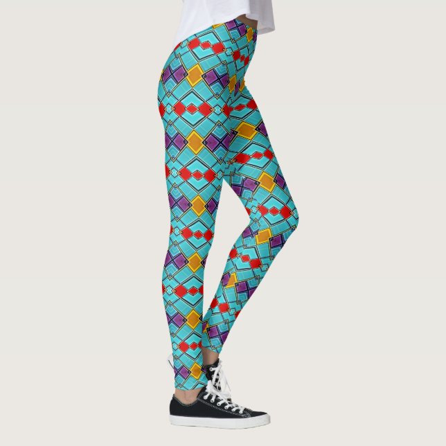 Legging Harlequin azul, vermelho, âmbar - direitos geométr (Direita)