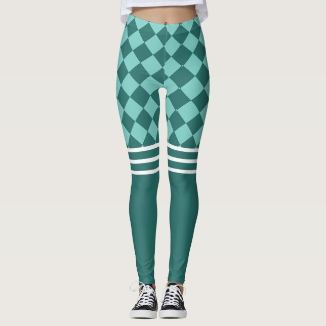 Legging Harlequin Verde e Stripe Branca Tripla (Frente)