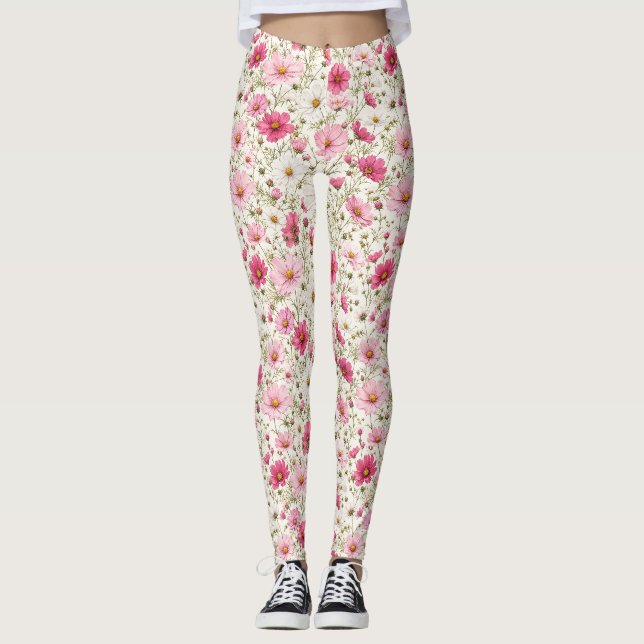 Legging Hastes de Flor de Cosmos Arejadas (Frente)