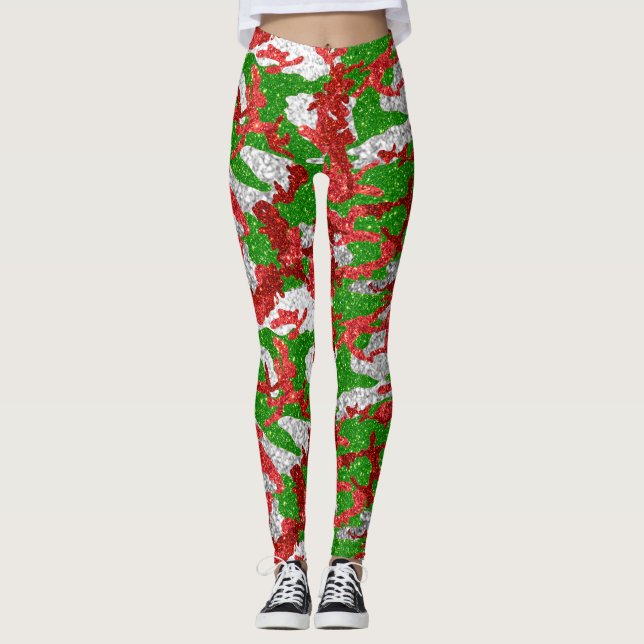 Legging Haus Do Padrão De Xmas De Prata De Camo (Frente)