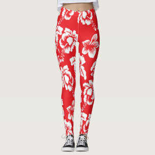 Legging Havaiano Red Hibiscus Floral Impressão
