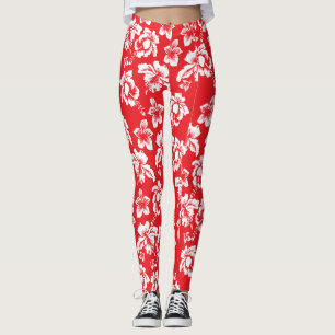 Legging Havaiano Red Hibiscus Floral Impressão