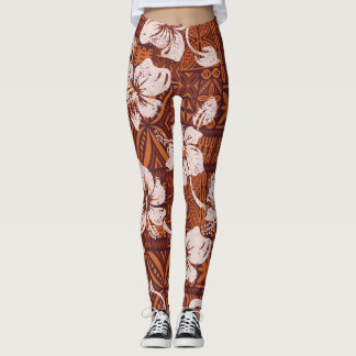 Legging Havaiano Tribal: Folheto de Hibiscus