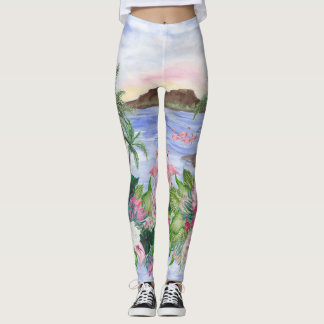 Legging Hawaiian Bliss: Padrão Tropical de Aquarela