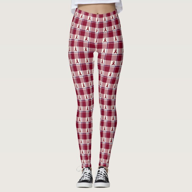 Legging Head and Neck Cancer Awareness Plaid Burgundy (Frente)