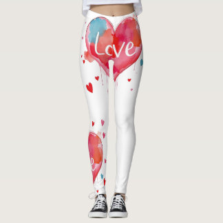 Legging Heart Love Modern Watercolor Artsy Valentine's Day