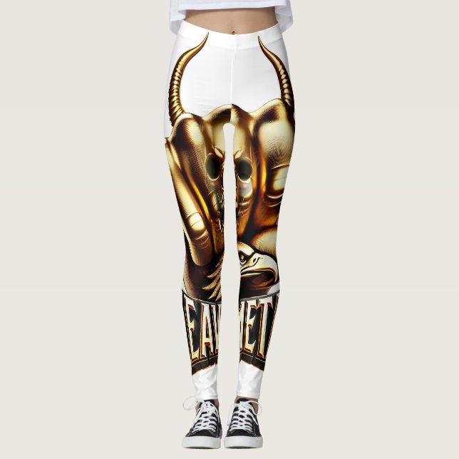 Legging Heavy Metal Faust mit Adler Totenkopf Gold (Frente)