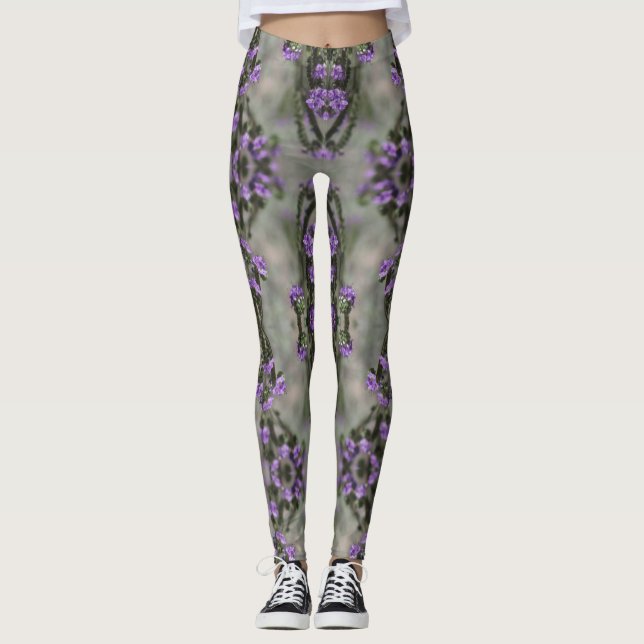 Legging Heliotrope de Sal Roxo Padrão de Flor Selvagem (Frente)