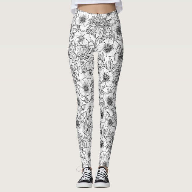 Legging Hellebores a preto e branco (Frente)