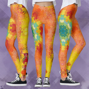 Legging Hex Mandala Laranja Amarelo Vermelho e Azul