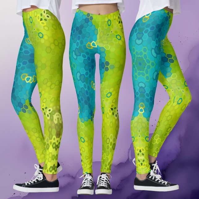 Legging Hex Mandala Verde e Azul (Criador carregado)