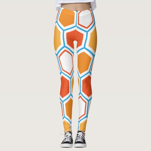 Legging Hexagon in orange, blue and white (Frente)