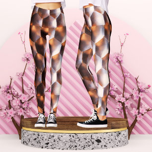 Legging Hexágono Abstrato de Bronze Marrom Padrão Geométri