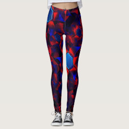 Legging Hexágono azul misturado com curvas vermelhas sobre