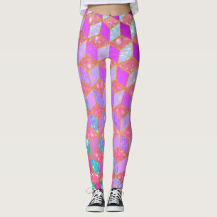 Legging Hexágono Dourado em Forma de Diamante em Pastel V