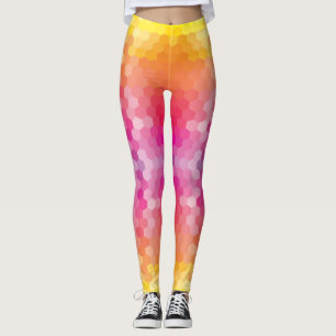 Legging Hexágono Geométrico forma amarelo-rosa