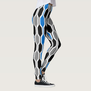 Legging Hexágonos de médio-século, preto, azul e Cinza